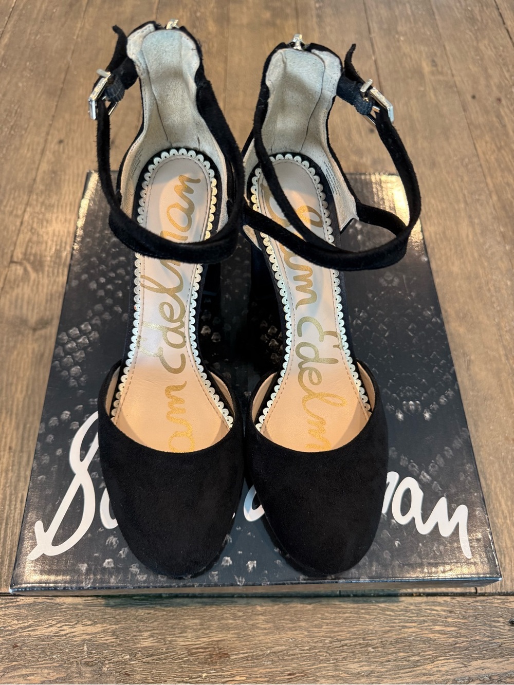 Sam Edelman Black Suede Ankle-Strap Pumps